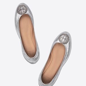 NWT TORY BURCH LIANA METALLIC SILVER BALLET FLAT